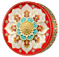 Crimson Sunburst butter cookie tin, Sapphire Mandala