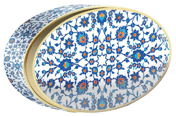 Blue Iznik butter cookie tin — Gold Central Asia — Small Tin