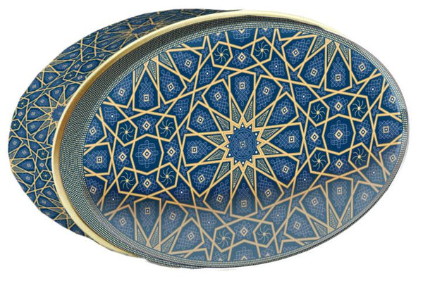 Indigo Mosaic butter cookie tin — Gold Central Asia — Small Tin