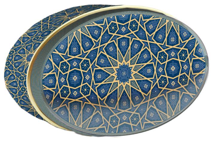 Indigo Mosaic butter cookie tin — Gold Central Asia — Small Tin — Butterly Cookies UAE